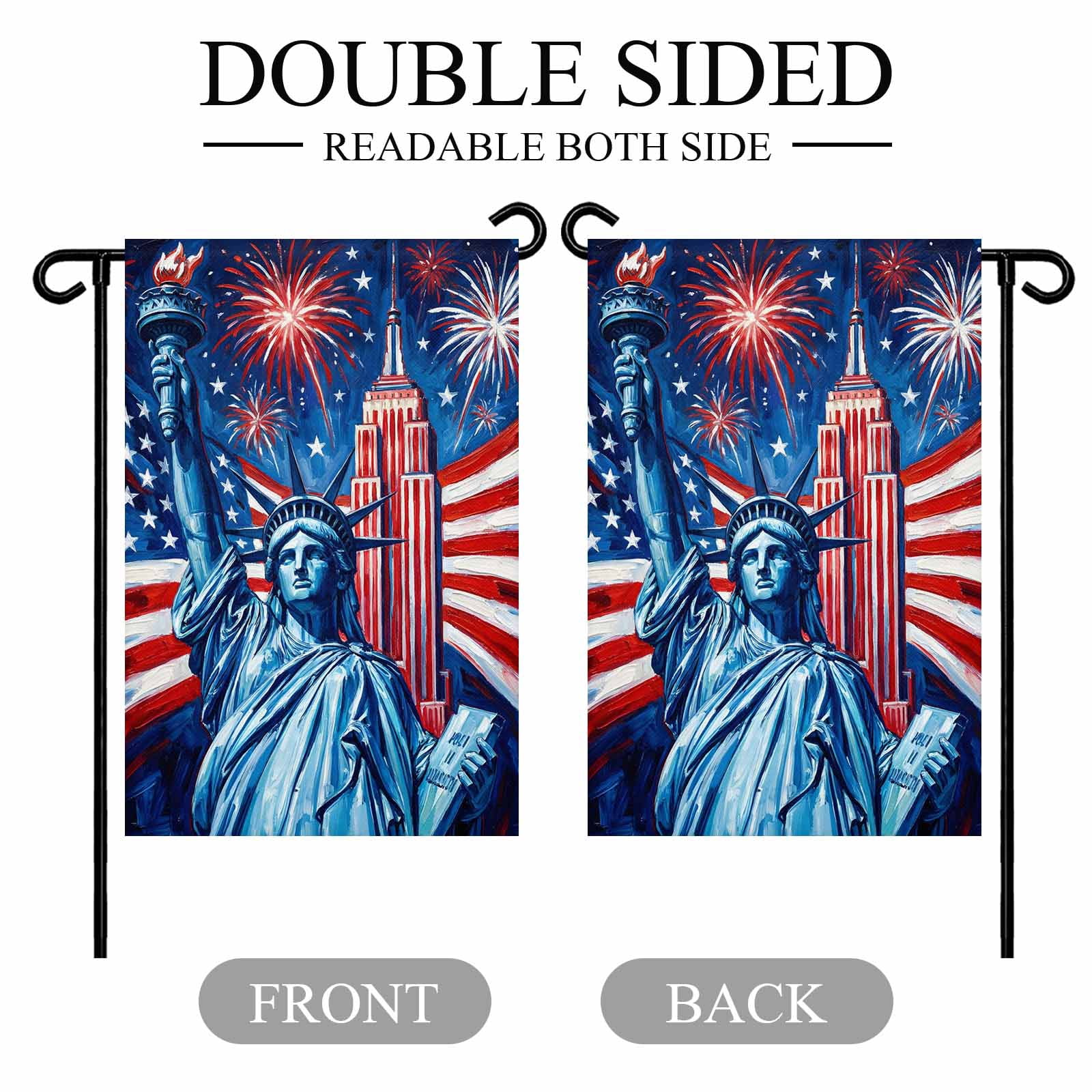 4th of July Garden Flags Statue of Liberty Garden Flag Double Sided Welcome Flag USA Flag Fireworks Cityscape Independence Day Yard Flags for Outdoor Lawn Porch Memorial Day Holiday Decor 28x40 Inch
