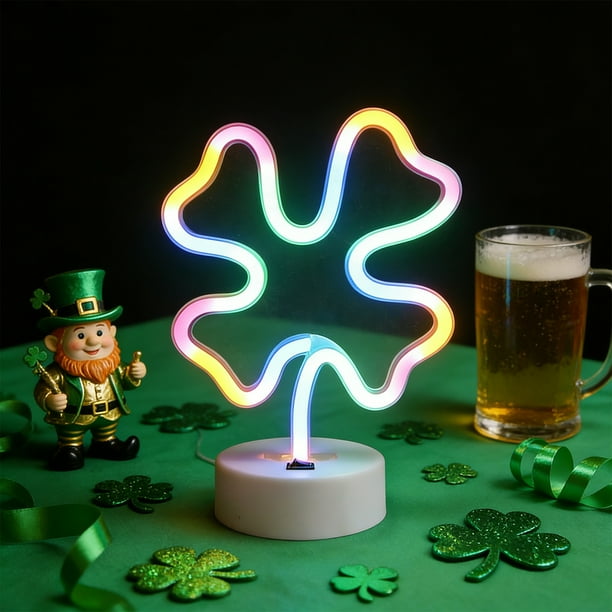 CaiYueKe LED Hanging Window Light with Clovers for St Patrick's Day Decor Battery Operated USB Powered Suction Cup Indoor Outdoor Home Party Decoration