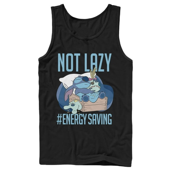 Men's Lilo & Stitch Not Lazy, Saving Energy Tank Top Black Large
