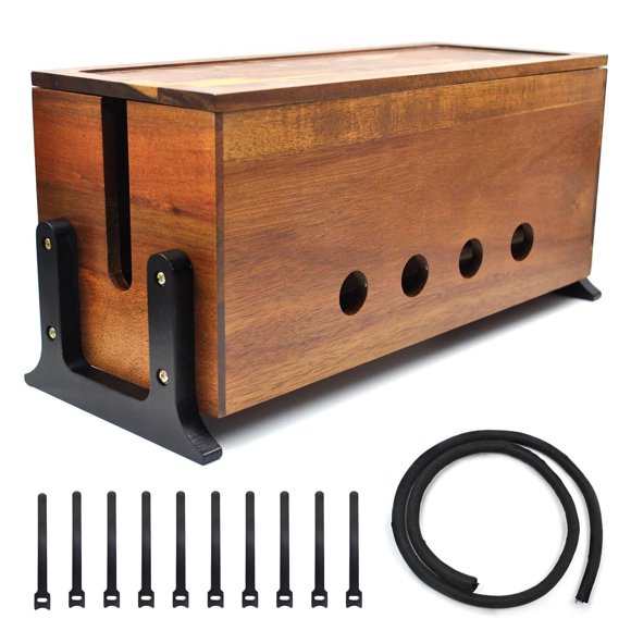 Caja de gestión de cables Itvexeme, madera de nogal vintage, 36 x 15 x 16 cm