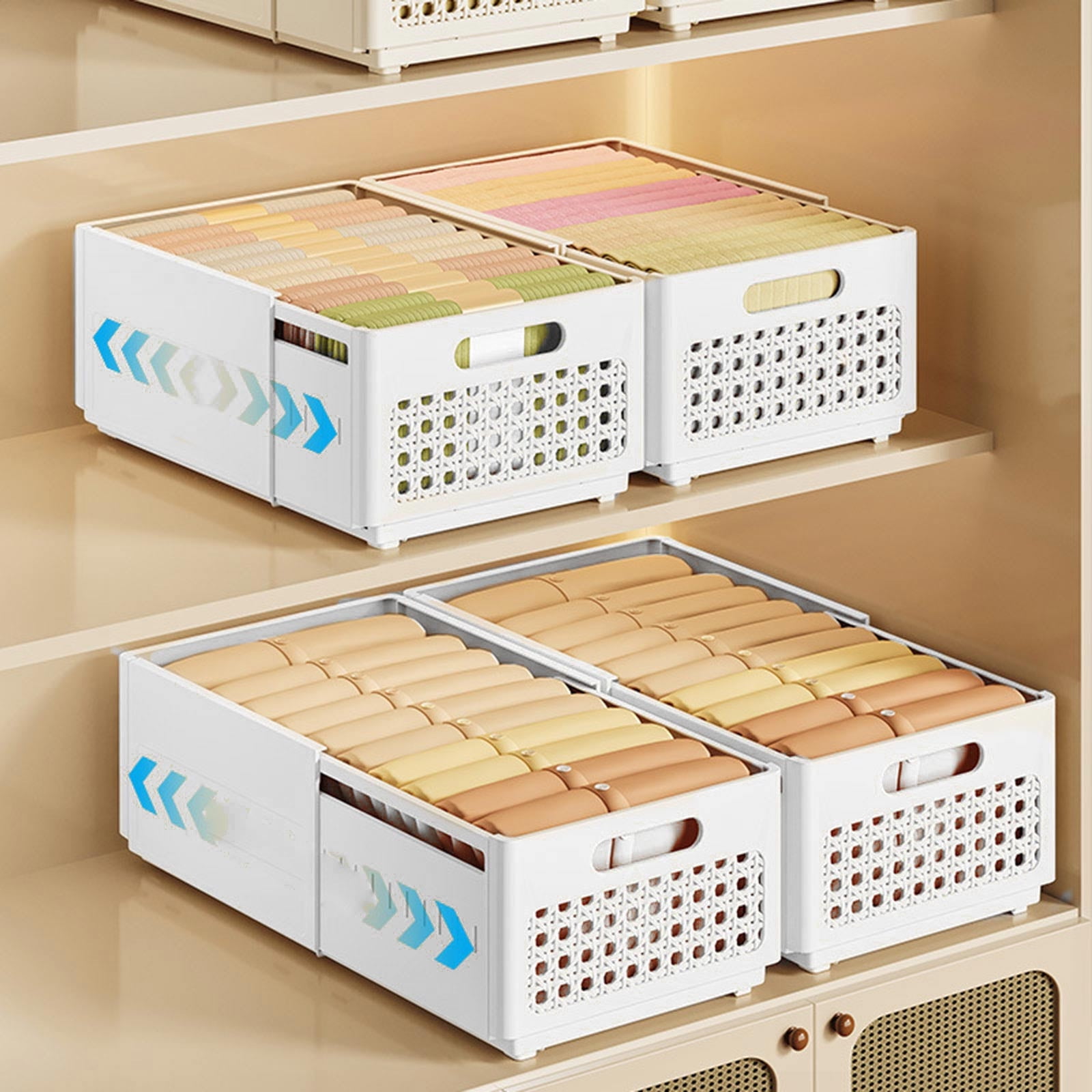 Retractable Storage Bins Expandable Storage Bins, Plastic Stackable Organization with Handle, Adjustable Drawer Organizers Separators Dividers for Bedroom Kitchen Tools Closet, Living Room