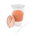 thumbnail image 3 of Mr. Coffee Sip Savvy 4 Piece 15 Ounce Silicone Sleeve Glass Cup Set w/ Lid and Straw in Pink, 3 of 6