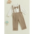 thumbnail image 3 of Suealasg Baby Boys Spring Fall Outfit Sets Long Sleeve Lapel Button Up Romper Solid Color Suspender Pants Sets 3 6 9 12 18 Months Infant Boys 2Pcs Clothes, 3 of 7