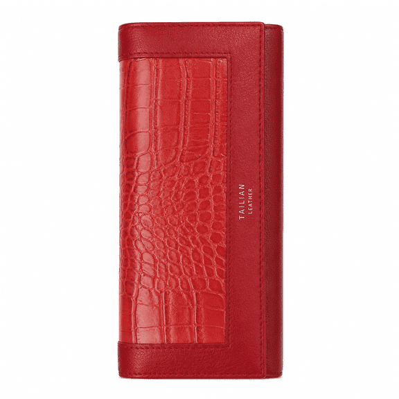 AJOHBM Wallet for Women,Crocodile-Pattern PU Leather with Zipper Coin Pocket,Red