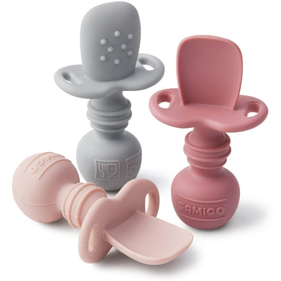 Juego de 3 cucharas de silicona para bebés SamIgo, autoalimentación, 6 meses o más