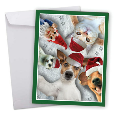 J2373GXSG Jumbo Merry Christmas Card: 'Holiday Animal Selfie' Featuring Wild and Wacky Animal Friends Taking Picture of Themselves Greeting Card with Envelope by The Best Card