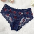 thumbnail image 2 of WULMLEO Thongs For Women Fashion Lace Panties Lightweight String Thong Underwear Seamless V-Waisted Underwear Sexy Soft Bikini Dark Blue S, 2 of 3