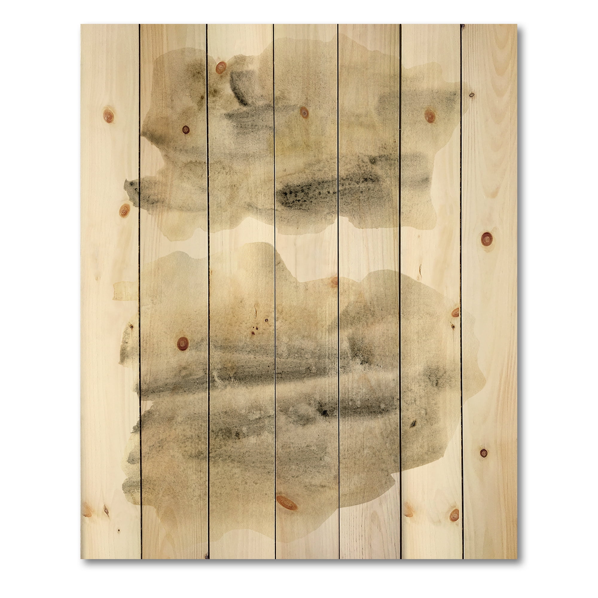 Designart 'Beige and Black Clouds' Modern Print on Natural Pine Wood