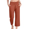 thumbnail image 6 of Petite Womens Wide Leg Crop Pants 2026 Summer Smocked Waist Pull On Casual Palazzo Trousers with Pockets Vermilion M, 6 of 6