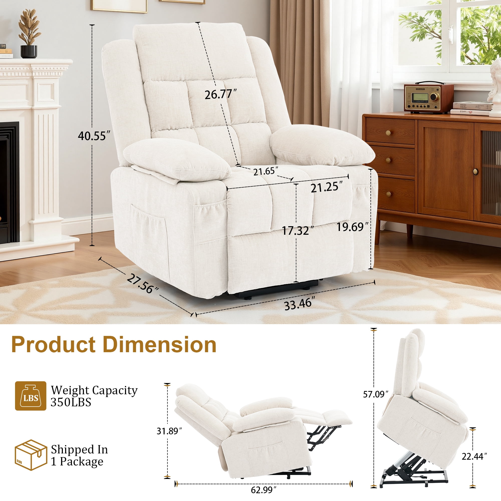 Korser Power Lift Recliner for Elderly with Heat and Massage Recliner Chair with Infinite Position Electric Lift Chair for Living Room,Beige