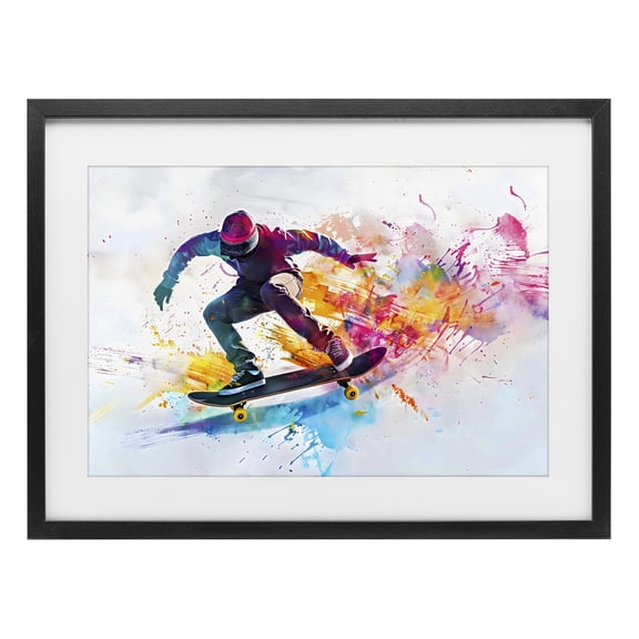 Stupell Industries Contemporary Skateboarder in Motion Black Framed Print Under Glass, 20 x 14, by Creative Studio