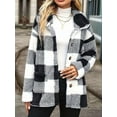 thumbnail image 5 of Women Winter Coat Button Front Plaid Pattern Double Pocket Drop Shoulder Flannel Coat Long Sleeve Jacket Outwear White L, 5 of 8