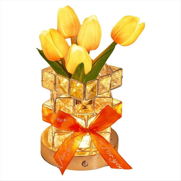 Lámpara de Tulipán con Forma de Flor, 3 Colores, Atenuación Infinita, Funciona con Pilas, Luz Pequeña, Recargable, Inalámbrica, Táctil, de Mesa B