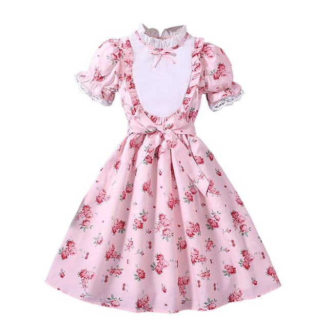 YOUSNH Robe Princesse à Manches Courtes pour Enfants Filles Été Imprimé Fleuri Robe Décontractée pour Filles Robes Roses 6-7 Ans