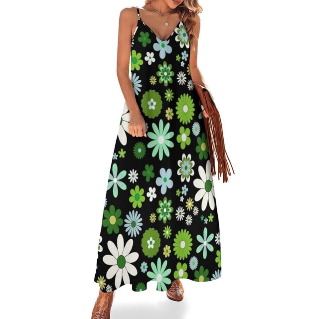 Vestido sin mangas Go Go Girl Retro 60's Verde Blanco Negro Divertido Diseño Francés Vestidos de gala