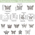 thumbnail image 2 of 1 caja de 84 piezas de 14 estilos de dijes de mariposas plateadas, dijes de polillas, dijes colgantes de estilo étnico vintage, lindos dijes de insectos pequeños., 2 of 6
