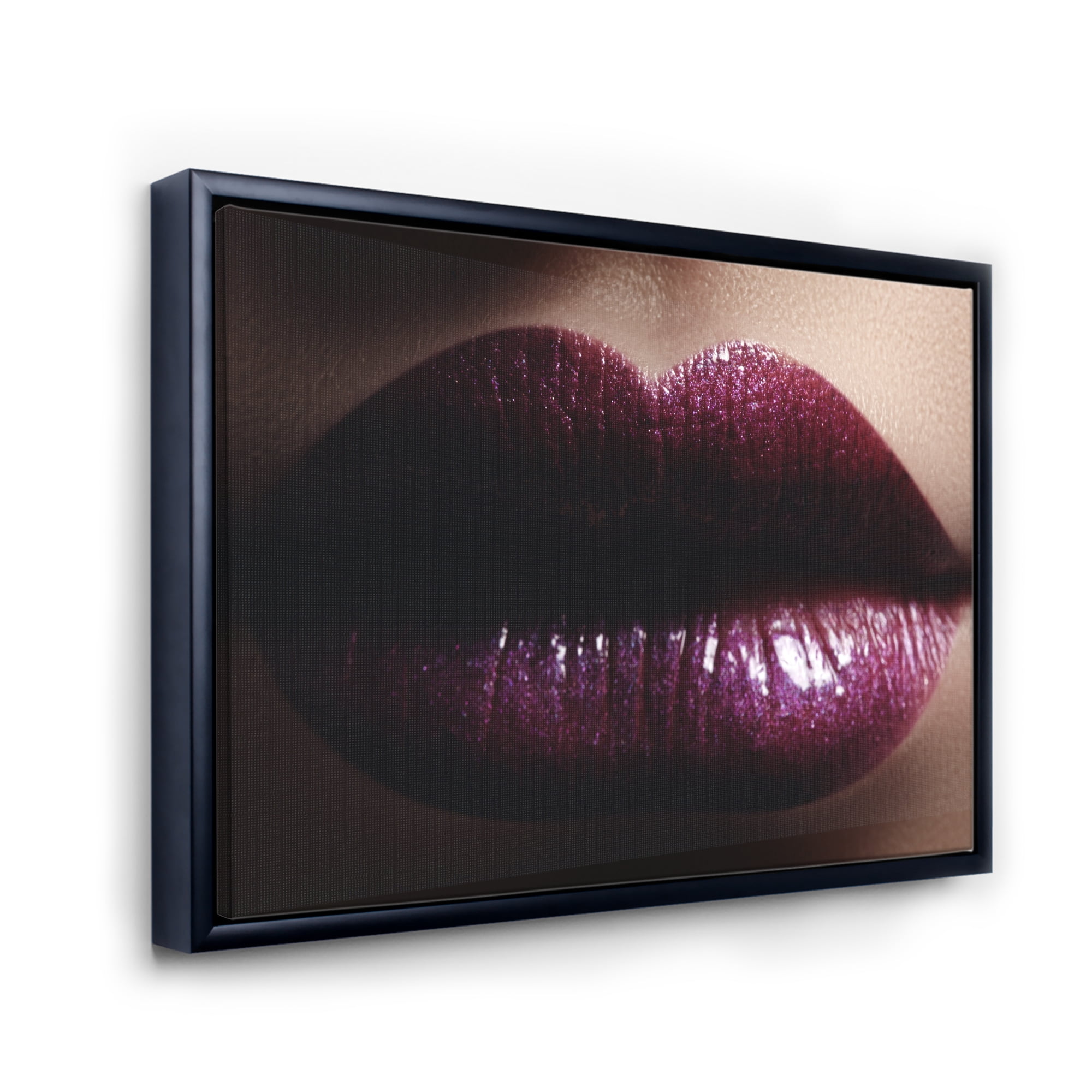 Designart 'Close-Up Of Woman Plump Lips With Glitter' Modern Framed Canvas Wall Art Print
