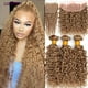 thumbnail image 1 of Paquete de cabello humano con cierre, extensiones de cabello rubio miel n. ° 27, 5x5 HD, ondas profundas de agua con Frontal, extensiones de cabello humano 100% crudo, Ofertas, 1 of 5
