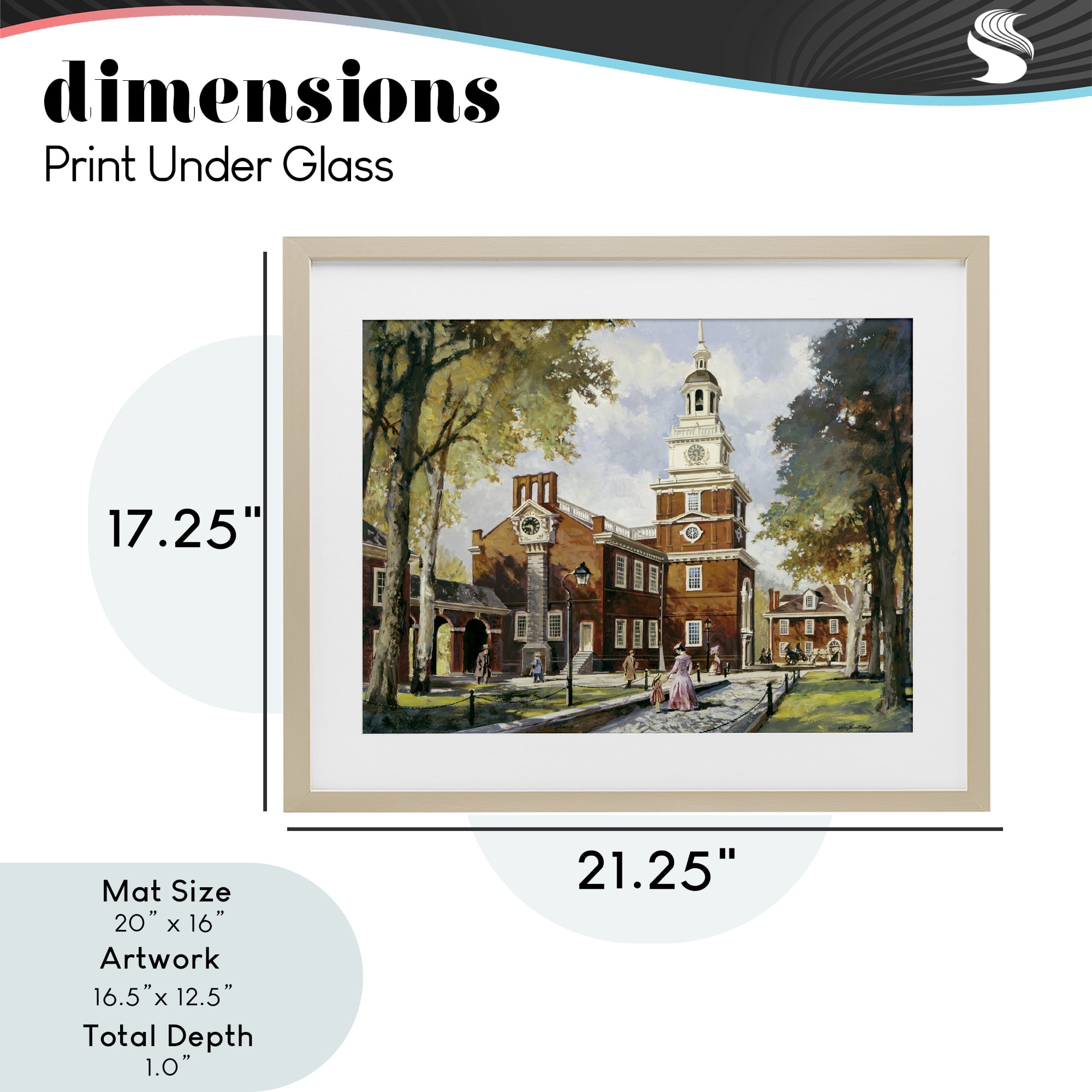 Independence Hall Colonial Times Birch Framed Print Under Glass, design by Wind River Studios