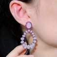 thumbnail image 4 of Oval Black Gold Plated Cubic Zirconia Pink Long Wedding Dangling Drop Earrings, 4 of 8