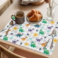 thumbnail image 3 of Cartoon Dinosaur Placemats Set of 6 Watercolor Funny Cute Dino Sun Grey Plaid Place Mats Indoor Wipeable Table Mats Washable Dining Table Placemats for Kitchen Holiday Party Home Decor 13x19 Inch, 3 of 9