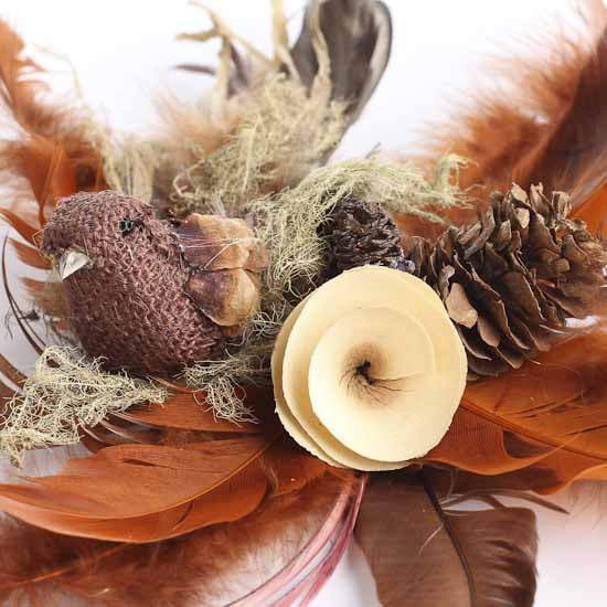 Woodland Bird in Natural Moss and Feather Array