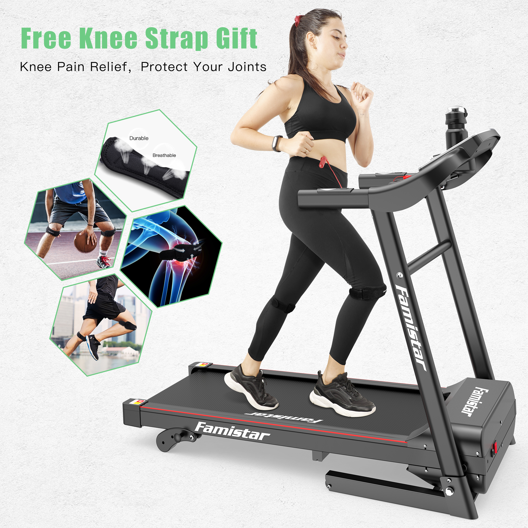 Famistar Folding Incline Treadmill for Home with Smart LCD Display, 265lbs, 12 Programs 3 Modes, MP3 Music Speaker, 2.5HP Electric Foldable Treadmill Running Machine, Knee Strap Gift - image 8 of 15
