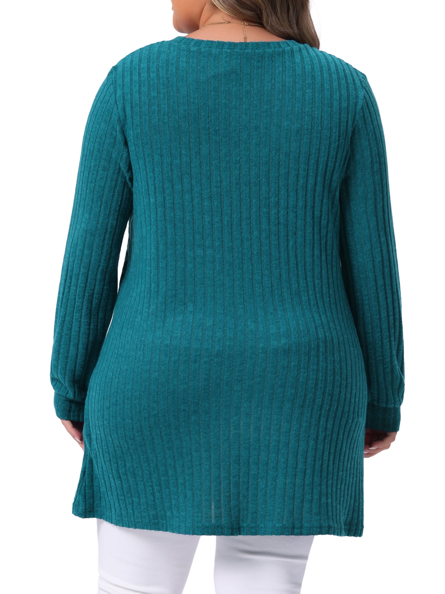 DARING DIVA Plus Size Sweaters Round Neck Knit Loose Pocket Pullover Top 3X Lake Blue