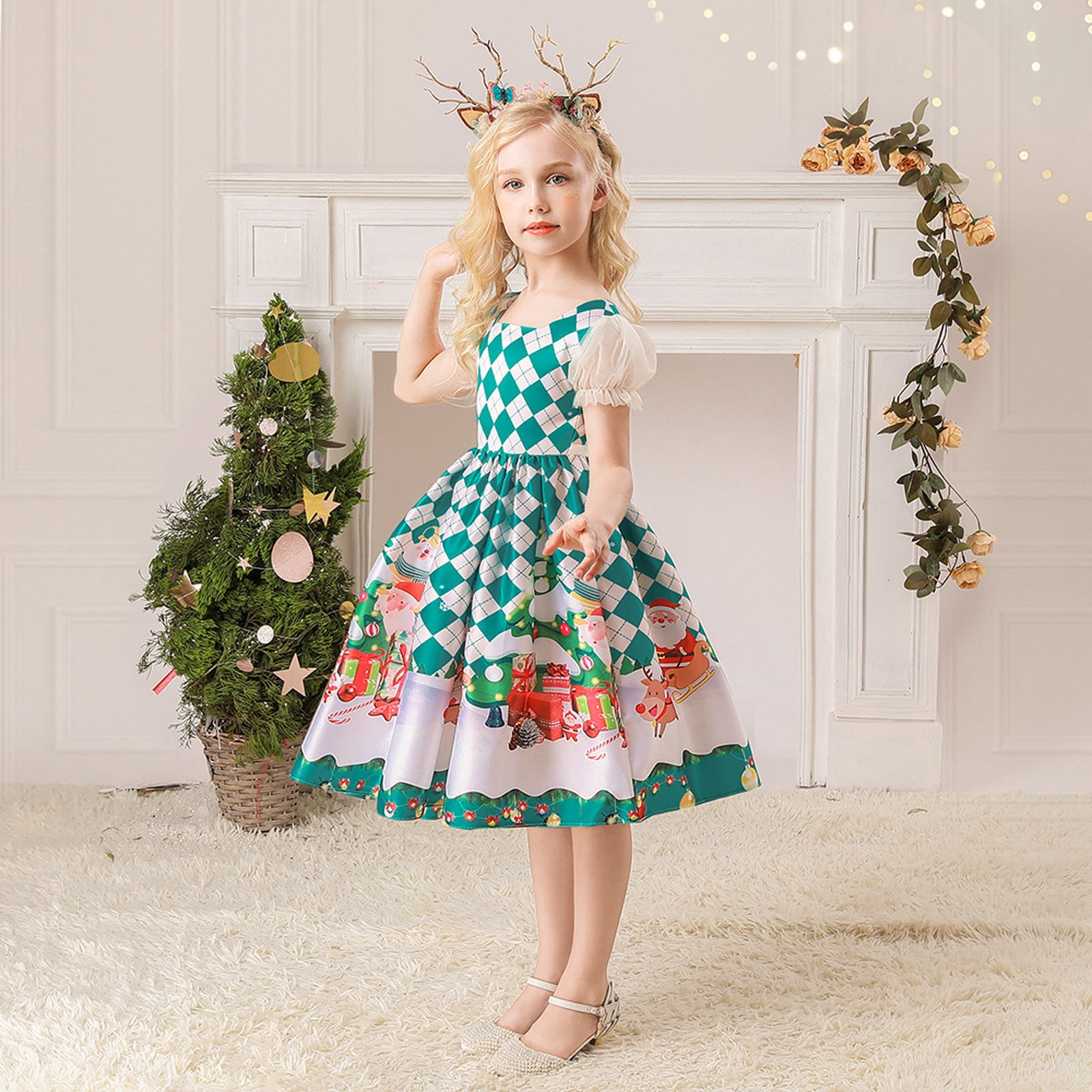 white christmas dresses Vintage Christmas Bamboo Girls’ Cristmas Twirl Dress 12-18 Months main image 1