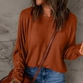 thumbnail image 1 of HAiming Womens Casual Long Sleeve Shirts Fall Winter Oversized Solid Color Round Neck Tops Going out Basic Blouse, 1 of 4