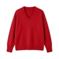 thumbnail image 4 of Zormilly Red Sweaters for Women Long Sleeve V Neck Soft Oversized Sweaters Winter Brushed Knit Tops, S-L, 4 of 8