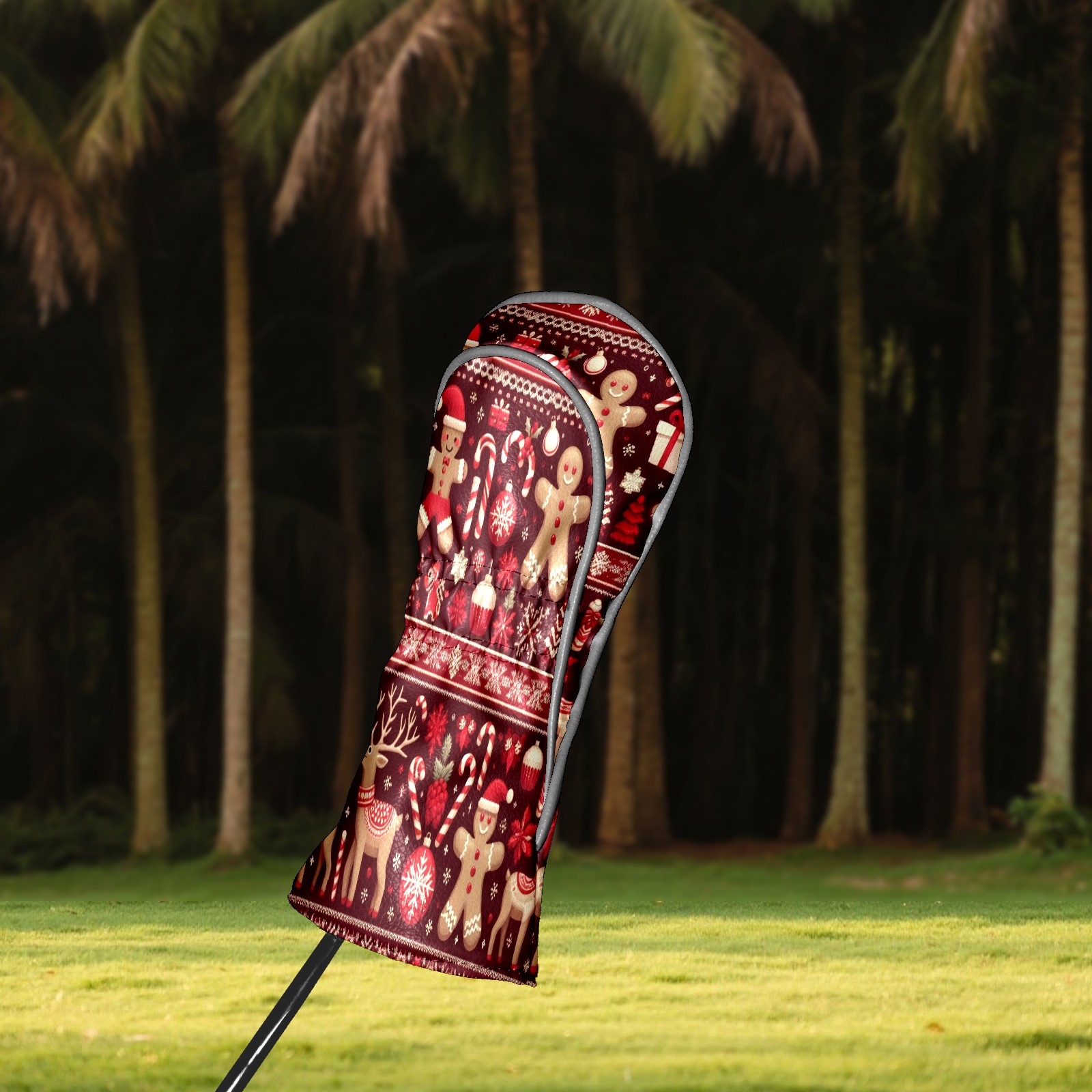 Golf Club Covers, Rown Xmas Gingerbread Premium PU Leather Driver Hybrid Putter Head Covers with Velvet Lining, Waterproof Golf Gifts for Men Women