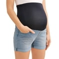 thumbnail image 2 of Oh! Mamma Maternity Women's Double Rolled Cuff Denim Shorts with Full Panel (Women's and Women's Plus), 2 of 3