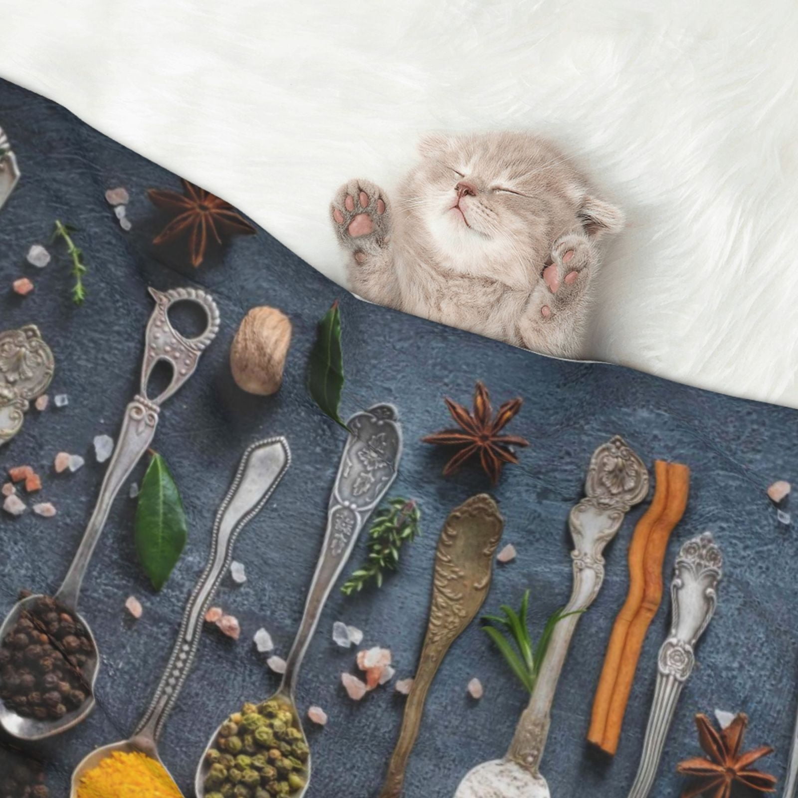 Naloa Various Herbs And Spices In Spoons Dog Blanket, 3 Sizes Cat Blanket for Indoor Cats Large Medium Small Dog Gifts-
