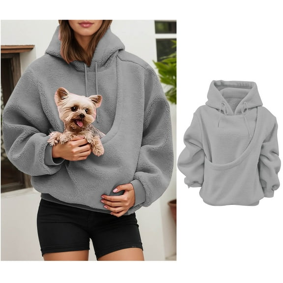 Womens Pet Dog Pouch Hoodies Pullover Pet Carrier Hoodies Casual Long Sleeve Oversized Pocket Sweatshirt for Women Fall Winter Clothes