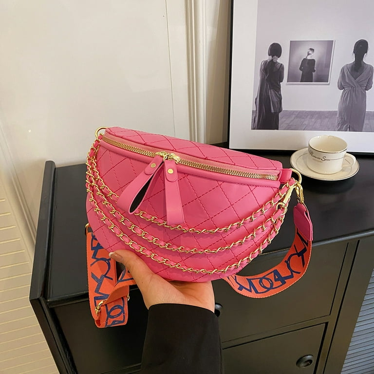 Women Fashion Chest Bag Casual Zipper Quilted Saddle Bag for Gift (Pink)