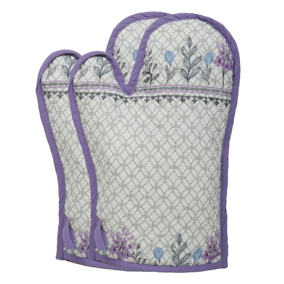 Sapphire-Web Heat Resistant Oven Mitts Extra Long Kitchen Gloves For Cooking Cotton Linen Non-Slip Oven Mitts