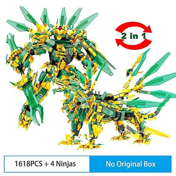 2in1 Ninja Golden Warrior Robot Mech 2 Heads Flying Dragons Set Fighter Figures Building Blocks Toys For Kids Boys Chritmas Gift1618pcs-without Box Re ( 1618PCS-Without Box)