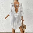 thumbnail image 4 of Women's Crochet Beach Bikini Cover Up Dress Sexy Backless V Neck With Fringe Detail Floral Patchwork Vacation Dress Swimsuit Cover Ups Bathing Suit Cover up Women plus Size Womens Pool Cover up Long, 4 of 5