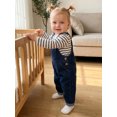 thumbnail image 5 of RUINIXCW Baby Outfit, Long Sleeve Crew Neck Stripes Romper with Denim Overall Pants Fall Outfit Clothing Set, 5 of 9