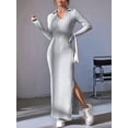 thumbnail image 5 of Women'S Long Sleeve Collar V Neck Maxi Dress Slit Thigh Ribbed Knit Bodycon Dresses Grey M, 5 of 9