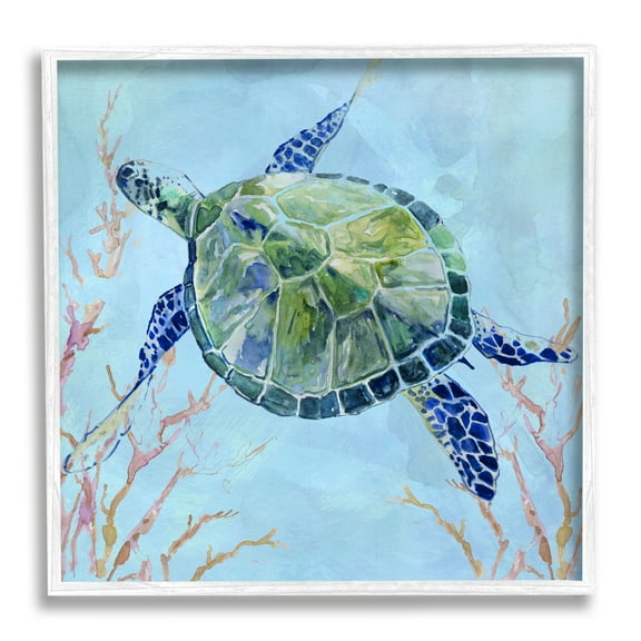 Stupell Industries Deep Sea Aquatic Tortoise Orange Kelp Water Turtle, 24 x 24, Design by Carol Robinson