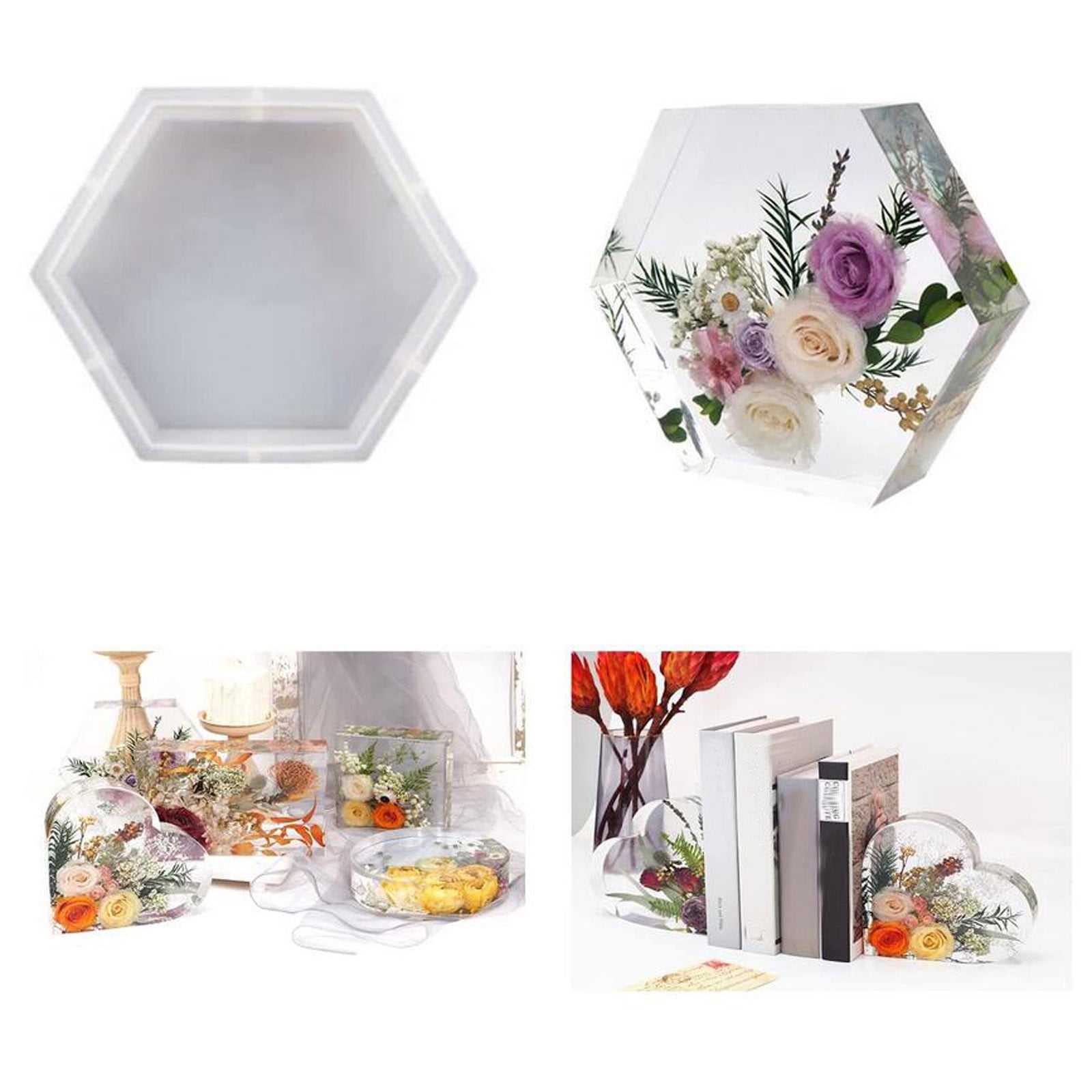 Resin Molds Silicone,10.5x7.7x2inch Hexagon Shaped Epoxy Resin Casting Craft Mold for Flower Bouquet Preservation,Large Silicone Molds for Resin Casting Craft(D)