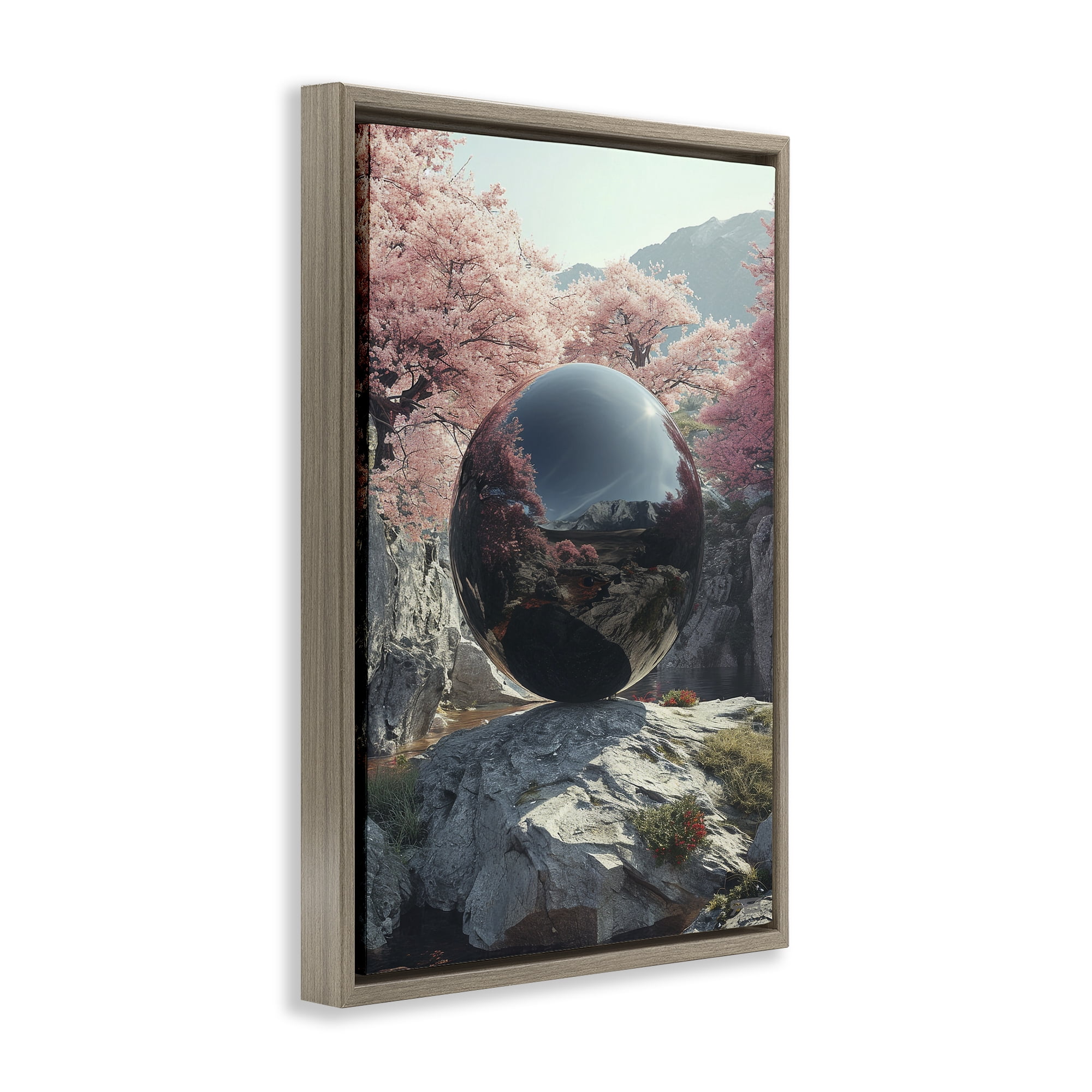 Stupell Industries Surreal Reflective Ball Landscape Painting Brown Floater Framed Art Print Wall Art, 21 x 31