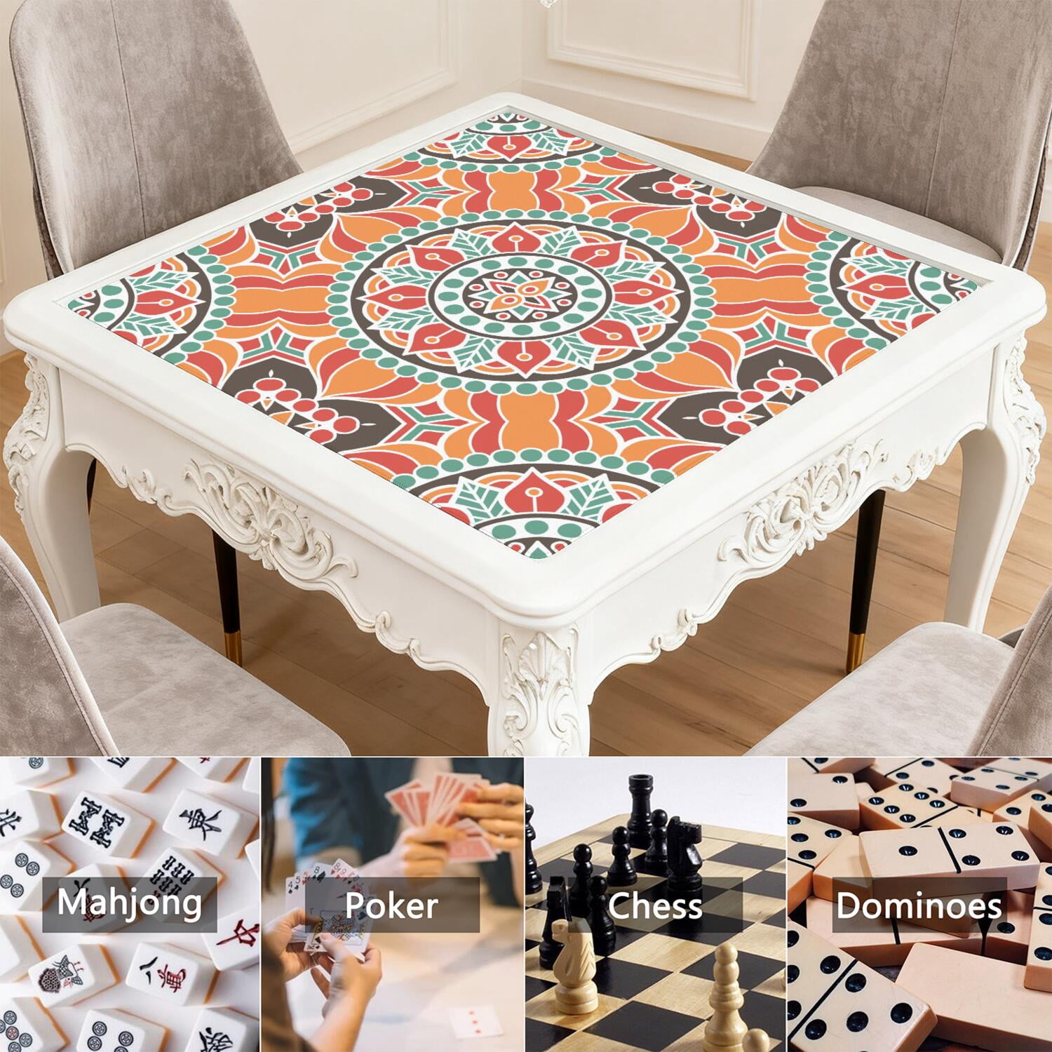 Mandala Mahjong Mat for Table, 31.5*31.5in Anti Slip American Mahjong Table Cloth, Noise Reduction, Neoprene Mah jongg Mat with Carrying Bag & 3 Dices, Mahjong Accessories Gift, Board Tile Games Mats