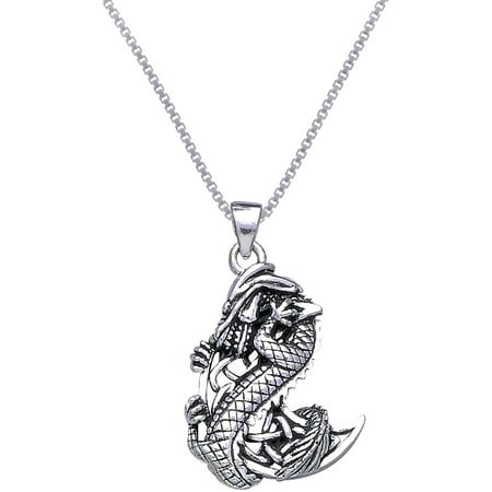 - Sterling Silver Dragon with Celtic Crescent Moon Pendant on 18 Inch Box Chain Necklace