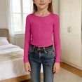 thumbnail image 6 of XXWXYD Girls Long Sleeve Shirts Ribbed Knit Cotton Crewneck Tops Slim Fit Casual Crewneck Comfy Cute Basic Tee Tops for Kids 5-14 Years, 6 of 7
