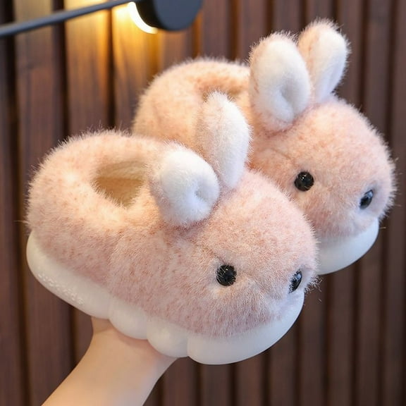 XIMIN Toddler Slippers Cute Cartoon Bunny Plush Slippers Boys Girls Fluffy Memory Foam Comfy Cozy Home Slippers Winter Warm Indoor Cute Bunny Shoes