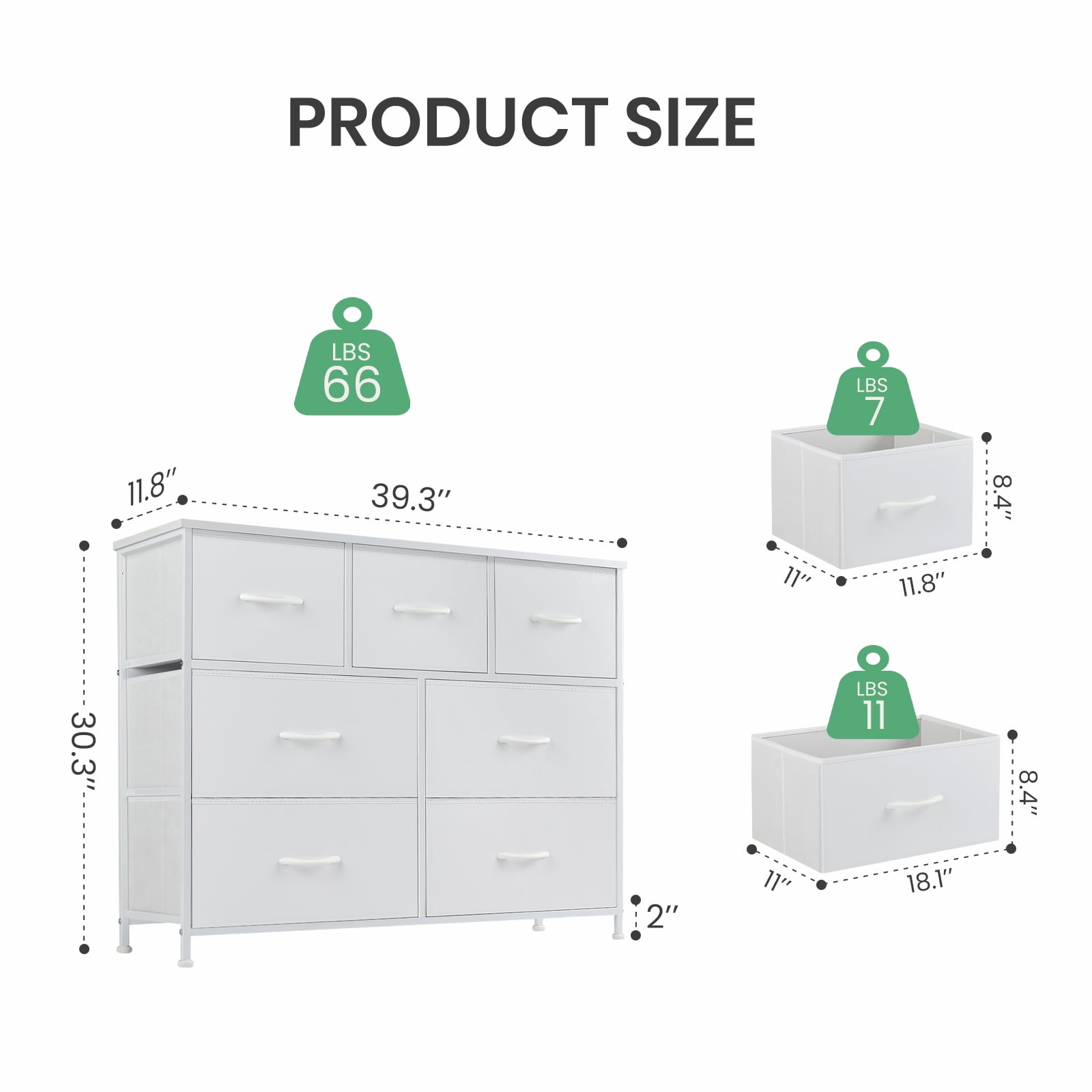 JIOABL Dressers with 7 Fabric Drawers, White