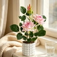 thumbnail image 5 of Artificial Potted Rose Bonsai Lifelike Silk Flowers Faux Plant for Home Decor Maintenance Free Plastic Flowers Realistic, Pink, Ccwuwei, 5 of 6